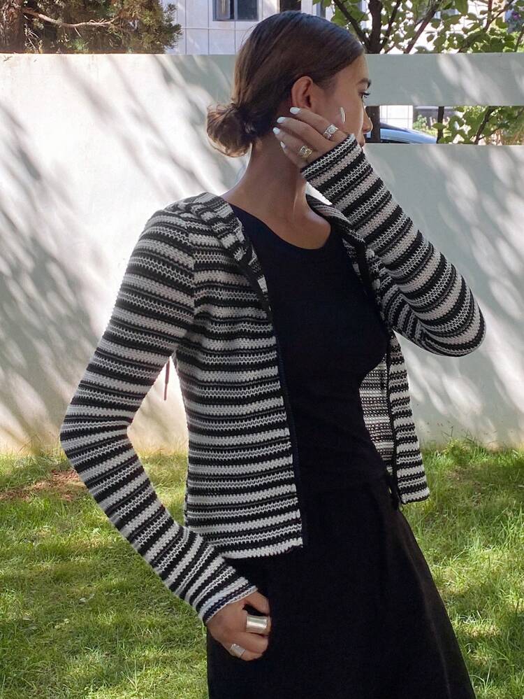 1pc Women's Hooded Casual Striped Fitted Jacket Women Coats