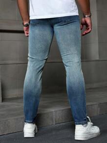 Manfinity EMRG Men's Dark Blue Washed Denim Skinny Jeans With Stretch