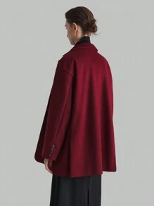 Ontre Spring 2025 New Angora Women Long Sleeve Loose Fit Black Button Decor Red Color Block Outerwear Jacket