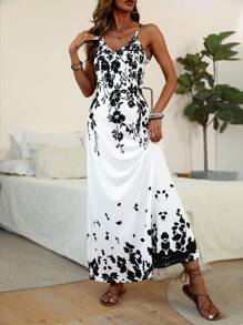 EMERY ROSE Vestido largo con tirantes finos y estampado floral tropical, vestimenta sexy para mujer - Blanco - Ver 5