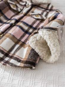 Cozy Pixies Baby Girls Plaid Pocketed Lapel Long Sleeve Knitted Coat - Pink - View 4