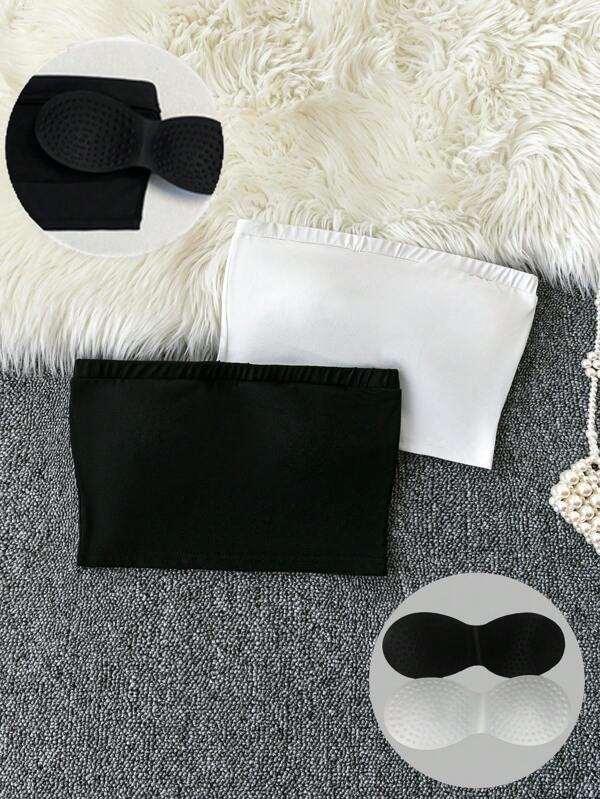 Chiquease 2pcs Padded Bustier Crop Top, Slim-Fit