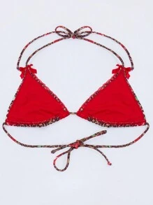 Musera Resort 樱桃豹纹缎带比基尼上衣，夏季海滩度假伊比沙岛假日Y2k。性感泳装图案春季节日 - 紅色 - 查看 3
