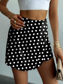 SHEIN Privé Váy suông chấm bi in họa tiết bất đối xứng cho nữ - Đen và trắng - Xem 5
