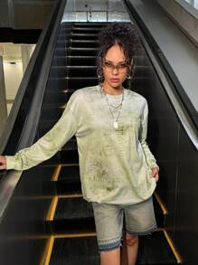 Caro Terranova Artist Y2K Streetwear Casual Loose Fit Ripped Distressed Sweatshirt, For Holiday, Vacation, Spring, Festival, For Workout, Ibiza Fits, Western Wear