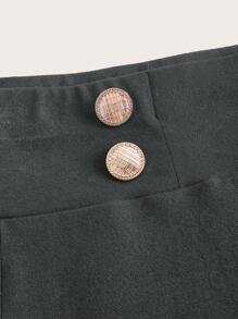 SHEIN Clasi 大码纯色纽扣缀饰休闲紧身裤 - 灰色 - 查看 3