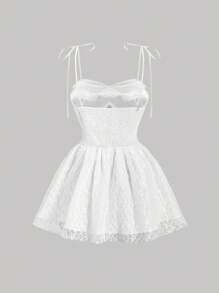 SHEIN MOD 女士白色蕾丝多层连衣裙，可翻转，优雅女士连衣裙，返校节连衣裙，短款礼服，返校节短款连衣裙 - 白色 - 查看 7