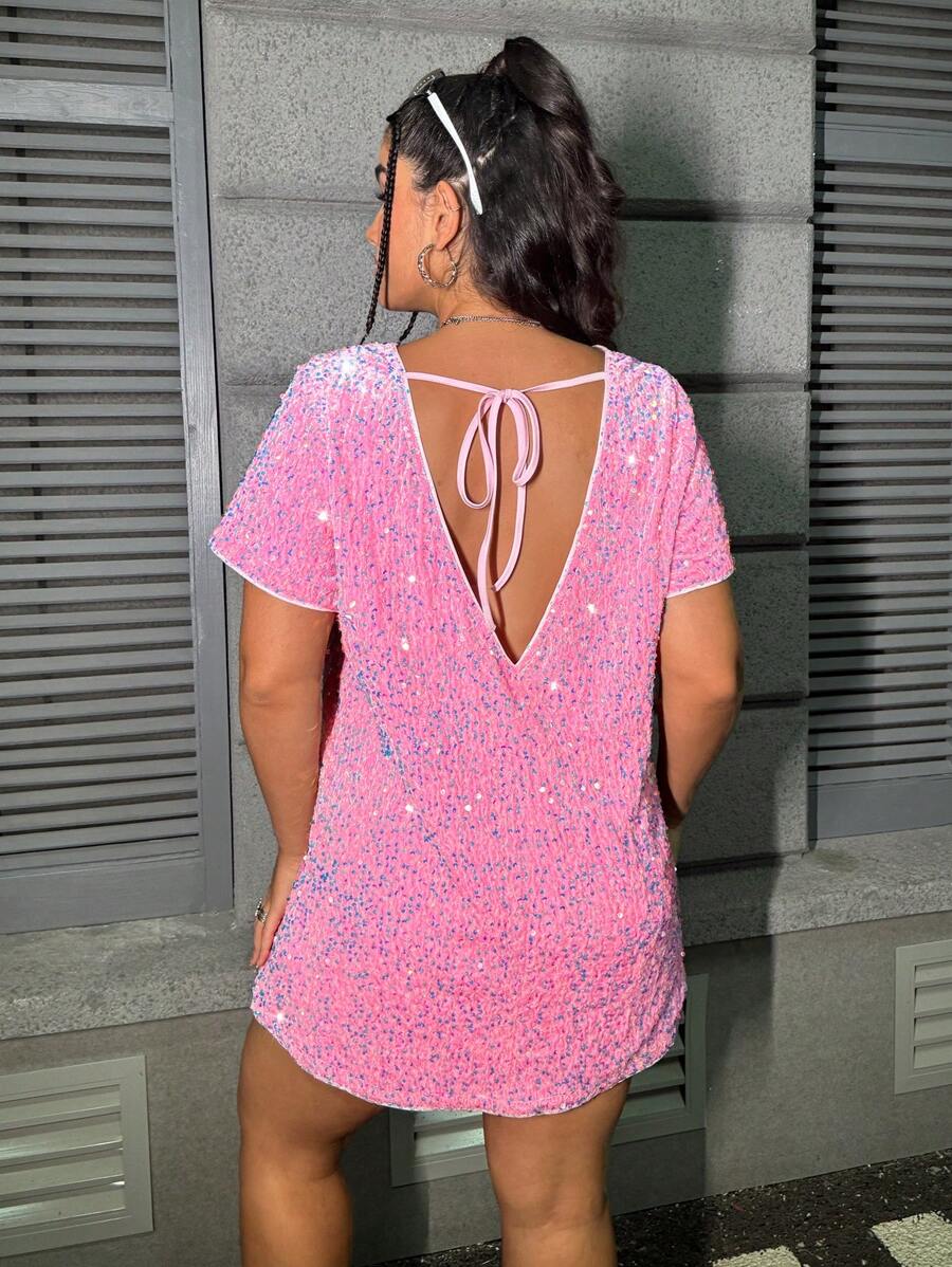 Rosie 艺术家加大码粉色休闲派对优雅连衣裙,适合节日、度假装、生日装、春夏装、海滩装、节日装、伊比沙岛装、柔和色舞会礼服 - 粉色 - 查看 1