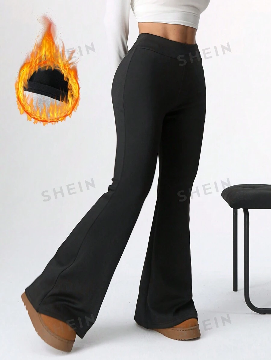 SHEIN EZwear Pantalones acampanados con forro térmico para mujer, corte ajustado