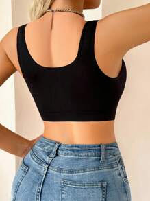Comfortable Front Closure Seamless Bra , Black Crop Top - Black - View 2