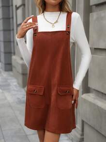 SHEIN LUNE 带口袋和粗肩带的纯色无袖连衣裙