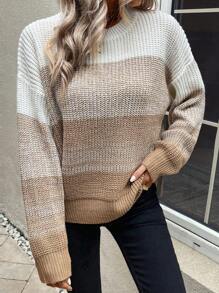SHEIN LUNE Suéter informal de bloque de color, Parte superior de manga larga, Suéter de punto de otoño e invierno - Multicolor - Ver 3