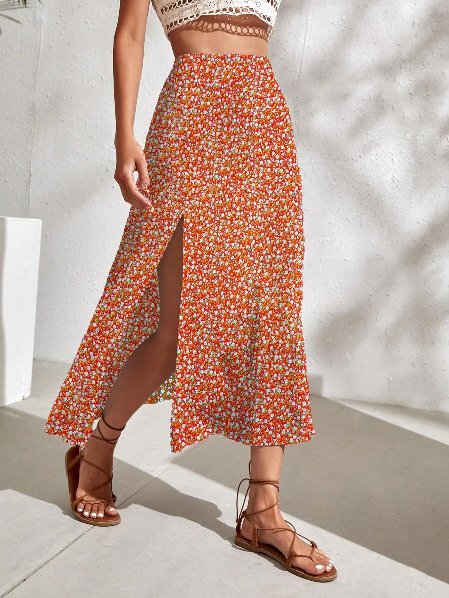 Breezaya Váy xẻ cao họa tiết hoa nhỏ xinh cho nữ khi đi nghỉ - Nhiều màu - Xem 1