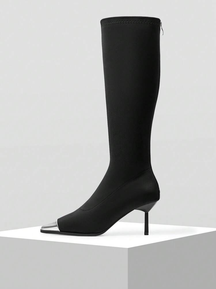 BOTAS ALTAS ELEGANTES DE TACÓN ALTO NEGRO PARA MUJER EN OTOÑO