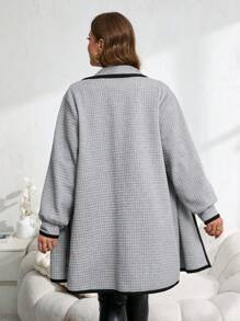 EMERY ROSE Abrigo sencillo y casual de punto con bloqueo de color, cierre con botones delanteros, mangas largas y estampado, talla grande