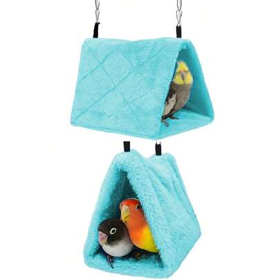 1 件温暖柔软的浅蓝色毛绒鹦鹉吊床巢床，适合鹦鹉和仓鼠等小鸟，可用作鸟笼配件圣诞节节日礼物