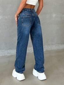 EURMUSE Women's Low Waist Straight Leg Loose Casual Versatile Jeans - Medium Wash - View 2