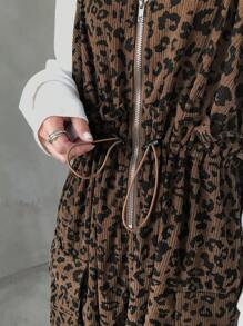 FRIFUL 女式夏季豹纹系腰长款休闲吊带连衣裙，返校服 - 棕色 - 查看 8