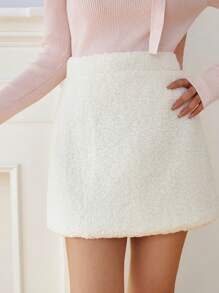 EastFlair Jupe en fourrure de teddy d'automne/hiver pour femmes - Blanc - Voir 5