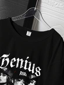 Teen Girls' Casual Graphic Letter Print Short Sleeve T-Shirt, Summer - Black - View 4