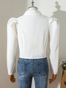 Teen Girl MOD Retro French Renaissance Puff Sleeve White Blouse, Versatile - White - View 2