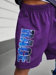 SHEIN 2 件装年轻男童休闲卡通汽车和字母印花短袖 T 恤和短裤夏季套装 - 彩色 - 查看 5