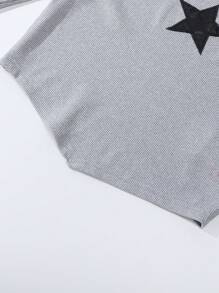 2 件套青少年女孩 Y2K 休闲星星印花长袖衬衫和水洗阔腿牛仔裤套装