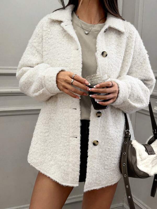 SHEIN EZwear 1 Stück weiße, flauschige gestrickte Damenjacke