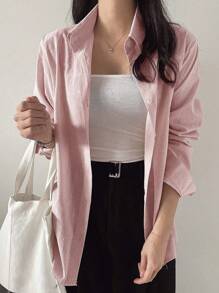 DAZY Women's Striped Business Casual Long Sleeve Shirt,Fall Women Clothes - Baby Pink - View 5