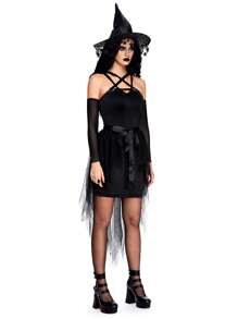 ROMWE Goth Halloween Witch Cosplay Costume Outfit - Black - View 5