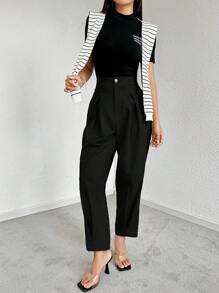 Mulvari Women's Solid Color Casual Pocket Drawstring Pants - Black - View 7
