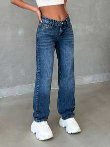 EURMUSE Women's Low Waist Straight Leg Loose Casual Versatile Jeans - Medium Wash - View 5