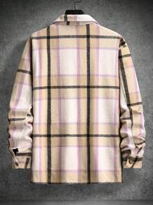 Manfinity Homme Men's Plaid Print Button Front Pocket Long Sleeve Shacket,Long Sleeve Men Shirt,Plaid Shirt - Multicolor - View 2