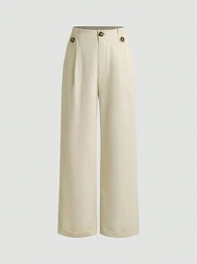 Chiquease Pantaloni de costum cu pliuri pentru navetă zilnică, culoare uni, cu draperie - Caisă - Vizualizare 1