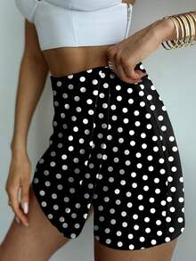 SHEIN Privé Váy suông chấm bi in họa tiết bất đối xứng cho nữ - Đen và trắng - Xem 2