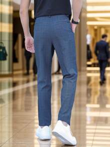 Manfinity Bizformal 男士威爾斯親王格紋斜插口袋定制西褲 - 藍色 - 查看 6