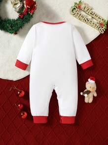 Pelele de manga larga con estampado de árbol de Navidad de tema navideño para bebé/recién nacido unisex, mono de invierno - Blanco - Ver 2