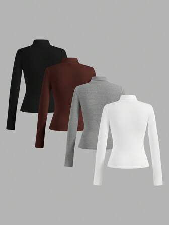 Siren Gaze Set de 4 sudaderas de cuello alto, de ajuste delgado y minimalista, de estilo casual para mujer, para otoño/invierno