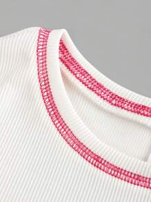 SHEIN Ensemble Top à col ras du cou en maille à manches courtes et pantalon droit pour fille préadolescente, décontracté
