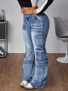 SHEIN ICON 女士纽扣装饰休闲牛仔裤腰带 - 藍色 - 查看 2