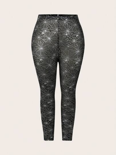 SHEIN EZwear Plus Size Fashion Spider Web Pattern Mesh Leggings