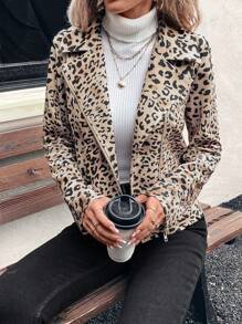 EMERY ROSE Women's Leopard Print Zip-Up Casual Long Sleeve Jacket - Multicolor - View 1