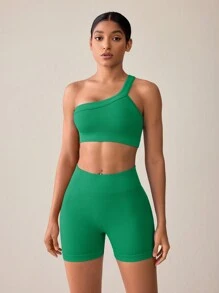 Easithlete Women's Summer Solid Color Sleeveless Cropped Top And Shorts Casual Sportswear Set Workout Women Set - Green - View 1