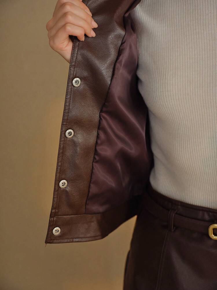MOTF STUDIO PU LEATHER SINGLE BREASTED PLACKET JACKET