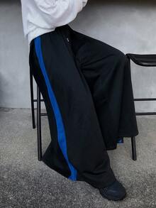 FRIFUL 女式拼色抽绳直筒休闲裤 - 藍色 - 查看 8