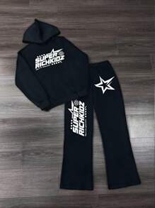 Manfinity Dauomo Men's Star & Letter Print Hoodie And Sweatpants Set