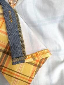 SHEIN Explorewe Young Girls Long Sleeve Plaid Patchwork Distressed Denim Loose Fit Pockets Button Down Casual Shirt - Multicolor - View 10