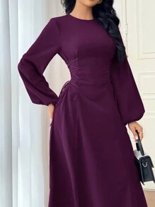 Modelyn Women's Solid Color Simple Daily Long Sleeve Dress Party Elegant Evening Long Sleeve Maxi Dress Long Evening Dresses - Red Violet - View 6