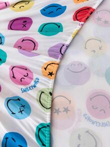 SmileyWorld® | SHEIN 1pc Full Coverage Fun Cartoon Expression Patterned Fitted Sheet,Suitable For Children Single/Double/Queen/King Bed