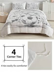 3pcs Graffiti Football Match Pattern Digital Print Bedding Set, Cute Campus Style Bedding Set Suitable For Students And Teenagers Back To School Season, All Season, Soft And Breathable, Machine Washable (1 Duvet Cover + 2 Pillowcases) - Black and White - View 6